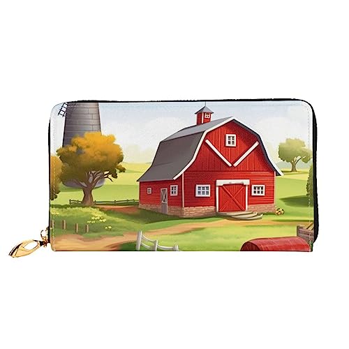 BAFAFA Cartoon Red Farm bedruckte Ledergeldbörse Damen Geldbörse Reißverschluss Geldbörse Handgelenktasche Kartenhalter Damen Handy Clutch, Schwarz, Einheitsgröße, klassisch, Schwarz , Einheitsgröße, von BAFAFA