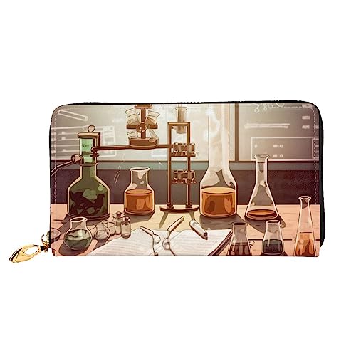 BAFAFA Chemistry Lab bedruckte Ledergeldbörse für Damen, Geldbörse, Reißverschluss, Geldbörse, Kartenhalter, Handy-Clutch, Schwarz, Einheitsgröße, klassisch, Schwarz , Einheitsgröße, Klassisch von BAFAFA