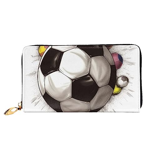 BAFAFA Damen Geldbörse mit Fußballzeichnung, bedruckt, Leder, Reißverschluss, Handgelenk, Kartenhalter, Handy-Clutch, Schwarz, Einheitsgröße, klassisch, Schwarz , Einheitsgröße, Klassisch von BAFAFA