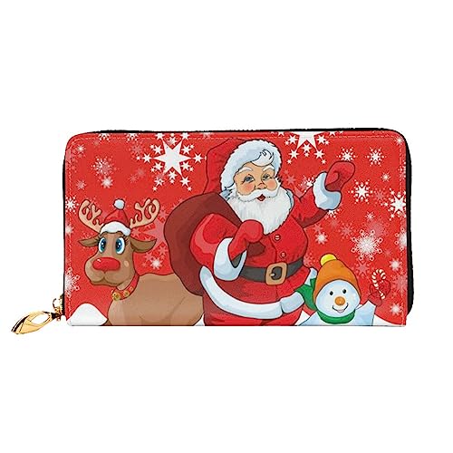 BAFAFA Damen-Geldbörse mit Weihnachtsmann, Rentier und Schneemann mit Schneeflocke, bedruckt, Leder, Reißverschluss, Handgelenk, Kartenhalter, Damen-Handy-Clutch, schwarz, Einheitsgröße, klassisch, von BAFAFA