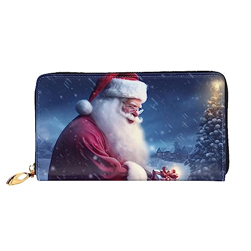 BAFAFA Damen-Geldbörse mit Weihnachtsmann-Motiv, bedruckt, Leder, mit Reißverschluss, Handgelenk, Kartenhalter, Handy-Clutch, Schwarz, Einheitsgröße, klassisch, Schwarz , Einheitsgröße, Klassisch von BAFAFA