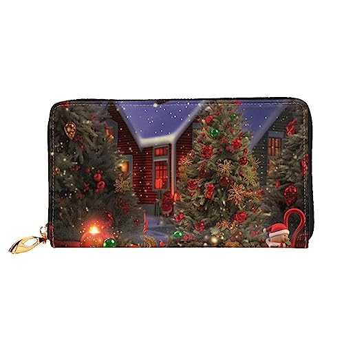 BAFAFA Damen-Geldbörse mit Weihnachtsstimmung, bedrucktes Leder, mit Reißverschluss, Handgelenk, Kartenhalter, Handy-Clutch, schwarz, Einheitsgröße, klassisch, Schwarz , Einheitsgröße, Klassisch von BAFAFA