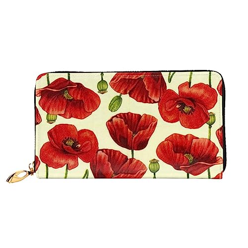 BAFAFA Damen-Geldbörse mit rotem Mohnblumen-Motiv, Leder, mit Reißverschluss, Handgelenk, Kartenhalter, Handy-Clutch, Schwarz, Einheitsgröße, klassisch, Schwarz , Einheitsgröße, Klassisch von BAFAFA