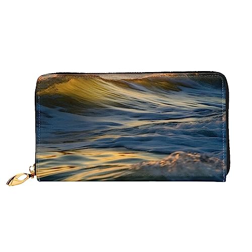 BAFAFA Dawn Ocean Waves Bedruckte Ledergeldbörse Damen Geldbörse Reißverschluss Geldbörse Handgelenktasche Kartenhalter Damen Handy Clutch, Schwarz, Einheitsgröße, klassisch, Schwarz , Einheitsgröße, von BAFAFA