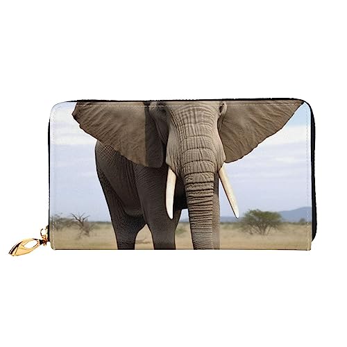 BAFAFA Elefant bedruckte Ledergeldbörse Damengeldbörse Reißverschluss Geldbörse Handgelenktasche Kartenhalter Damen Handy Clutch, schwarz, Einheitsgröße, klassisch, Schwarz , Einheitsgröße, Klassisch von BAFAFA