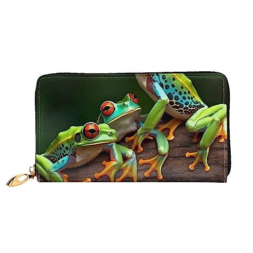 BAFAFA Farbige Frösche und Libellen bedruckte Ledergeldbörse für Damen, Geldbörse, Reißverschluss, Handgelenktasche, Kartenhalter, Handy-Clutch, Schwarz, Einheitsgröße, klassisch, Schwarz , von BAFAFA