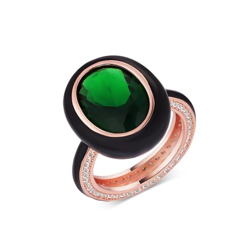 BAFAFA Fingerring aus 925er-Sterlingsilber mit glänzendem Zirkon for Damen und Herren, luxuriöser Charm-Schmuck, handgefertigt, Emaille (Color : Green stone, Size : 7) von BAFAFA