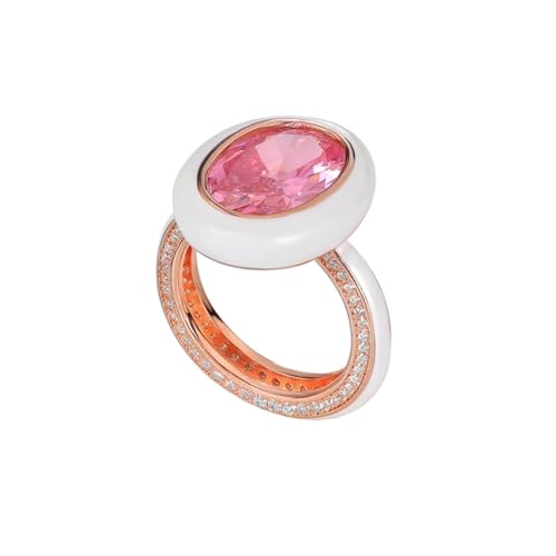 BAFAFA Fingerring aus 925er-Sterlingsilber mit glänzendem Zirkon for Damen und Herren, luxuriöser Charm-Schmuck, handgefertigt, Emaille (Color : Pink stone, Size : 8) von BAFAFA