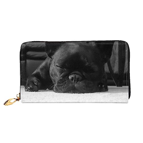 BAFAFA Französische Bulldogge bedruckte Ledergeldbörse Damen Geldbörse Reißverschluss Geldbörse Handgelenktasche Kartenhalter Damen Handy Clutch, schwarz, Einheitsgröße, klassisch, Schwarz , von BAFAFA