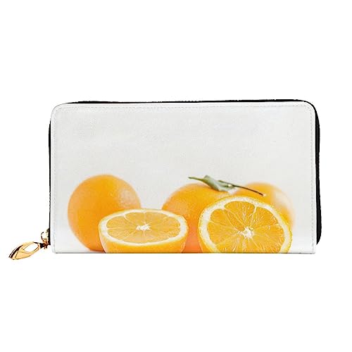 BAFAFA Fresh Oranges bedruckte Ledergeldbörse für Damen, Geldbörse, Reißverschluss, Handgelenktasche, Kartenhalter, Handy-Clutch, Schwarz, Einheitsgröße, klassisch, Schwarz , Einheitsgröße, Klassisch von BAFAFA