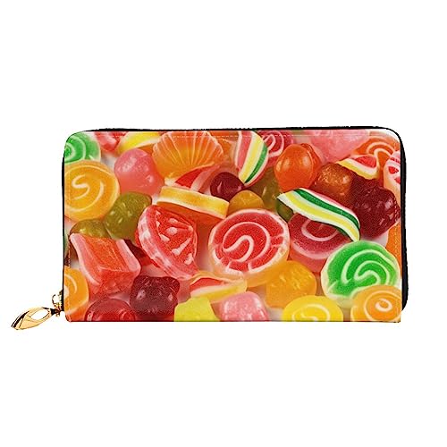 BAFAFA Fruit Candies Bedruckte Ledergeldbörse Damen Geldbörse Reißverschluss Geldbörse Handgelenktasche Kartenhalter Damen Handy Clutch, Schwarz, Einheitsgröße, klassisch, Schwarz , Einheitsgröße, von BAFAFA