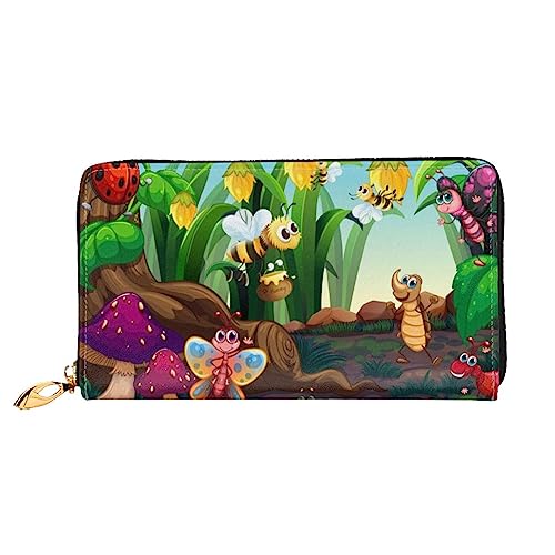 BAFAFA Garten Party Gedruckt Leder Brieftasche Frauen Brieftasche Reißverschluss Brieftasche Wristlet Brieftasche Kartenhalter Damen Telefon Kupplung, Schwarz , Einheitsgröße, Klassisch von BAFAFA