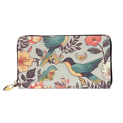 BAFAFA Geldbörse aus Leder mit Vogel- und Blumenmuster, bedruckt, mit Reißverschluss, Geldbörse, Kartenhalter, Damen-Handy-Clutch, schwarz, Einheitsgröße, klassisch, Schwarz , Einheitsgröße, Klassisch von BAFAFA