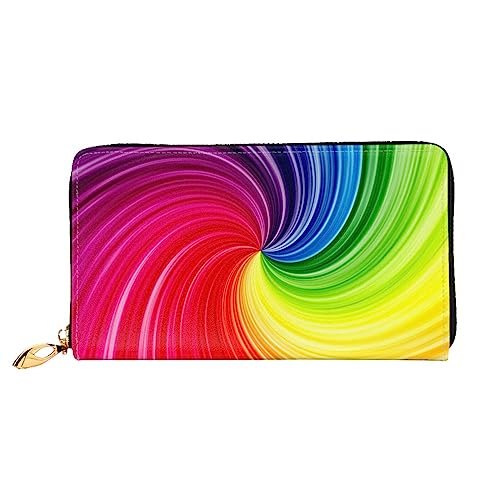 BAFAFA Geldbörse mit Regenbogen-Spiral-Druck, Leder, Damengeldbörse, Reißverschluss, Geldbörse, Kartenhalter, Handy-Clutch, Schwarz, Einheitsgröße, klassisch, Schwarz , Einheitsgröße, Klassisch von BAFAFA