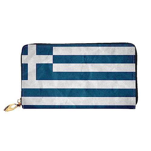 BAFAFA Geldbörse mit griechischer Flagge, bedrucktes Leder, Damengeldbörse, Reißverschluss, Handgelenktasche, Kartenhalter, Handy-Clutch, schwarz, Einheitsgröße, klassisch, Schwarz , Einheitsgröße, von BAFAFA