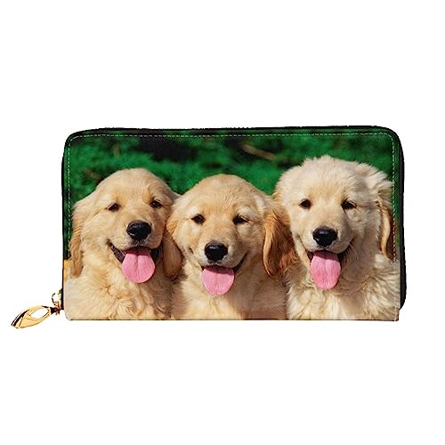 BAFAFA Golden Dogs bedruckte Ledergeldbörse für Damen, Geldbörse, Reißverschluss, Handgelenktasche, Kartenhalter, Handy-Clutch, Schwarz, Einheitsgröße, klassisch, Schwarz , Einheitsgröße, Klassisch von BAFAFA