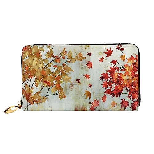 BAFAFA Golden Leaves, bedruckte Ledergeldbörse, Damengeldbörse, Reißverschluss, Geldbörse, Kartenhalter, Handy-Clutch, Schwarz, Einheitsgröße, klassisch, Schwarz , Einheitsgröße, Klassisch von BAFAFA