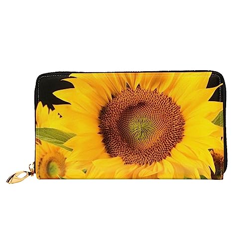 BAFAFA Golden Yellow Sunflower Printed Leather Wallet Women Wallet Zipper Wallet Wristlet Wallet Card Holder Ladies Phone Clutch, Schwarz , Einheitsgröße, Klassisch von BAFAFA