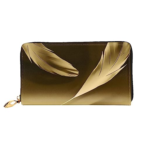 BAFAFA Goldene Federn Gedruckt Leder Brieftasche Frauen Brieftasche Reißverschluss Brieftasche Wristlet Brieftasche Kartenhalter Damen Telefon Kupplung, Schwarz , Einheitsgröße, Klassisch von BAFAFA