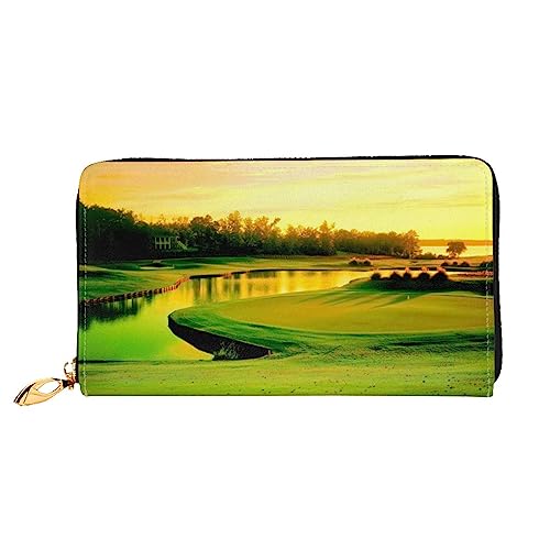 BAFAFA Golfplatz-bedruckte Ledergeldbörse, Damengeldbörse, Reißverschluss, Handgelenktasche, Kartenhalter, Handy-Clutch, schwarz, Einheitsgröße, klassisch, Schwarz , Einheitsgröße, Klassisch von BAFAFA