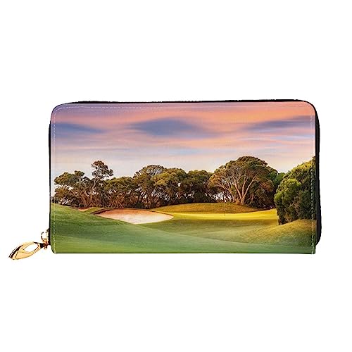 BAFAFA Golfplatz-bedruckte Ledergeldbörse, Damengeldbörse, Reißverschluss, Handgelenktasche, Kartenhalter, Handy-Clutch, schwarz, Einheitsgröße, klassisch, Schwarz , Einheitsgröße, Klassisch von BAFAFA