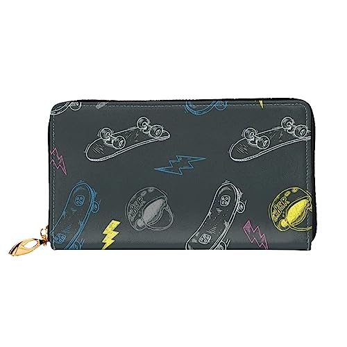 BAFAFA Graffiti Skateboard bedruckte Ledergeldbörse Damen Geldbörse Reißverschluss Geldbörse Handgelenktasche Kartenhalter Damen Handy Clutch, Schwarz, Einheitsgröße, klassisch, Schwarz , von BAFAFA