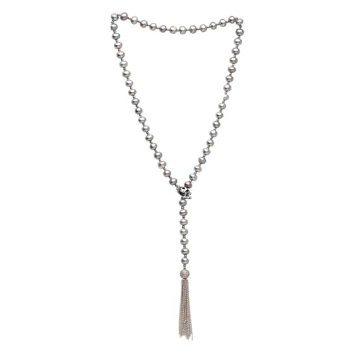 BAFAFA Graue lange Perlenkette Schmuck, Süßwasserperlen Quaste Halskette Feiner Schmuck Damen von BAFAFA