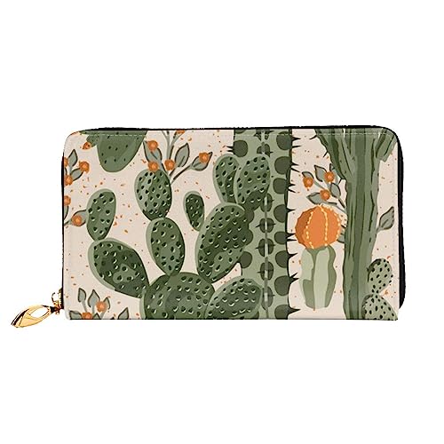 BAFAFA Green Cactus Printed Leather Wallet Women'S Wallet Zipper Wallet Wristlet Wallet Card Holder Ladies Phone Clutch, Black, One Size, Classic, Schwarz , Einheitsgröße, Klassisch von BAFAFA