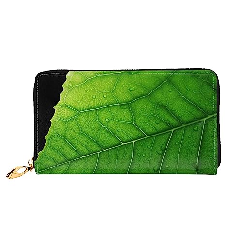 BAFAFA Green Leaf Bedruckte Ledergeldbörse Damen Geldbörse Reißverschluss Geldbörse Handgelenktasche Kartenhalter Damen Handy Clutch, Schwarz, Einheitsgröße, klassisch, Schwarz , Einheitsgröße, von BAFAFA