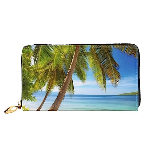 BAFAFA Green Palm Trees Ocean Printed Leather Wallet Women'S Wallet Zipper Wallet Wristlet Wallet Card Holder Ladies Phone Clutch, Black, One Size, Classic, Schwarz , Einheitsgröße, Klassisch von BAFAFA