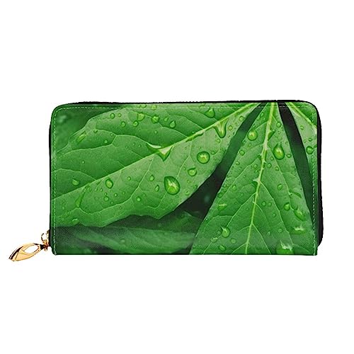 BAFAFA Grüne Blätter bedruckte Ledergeldbörse Damen Geldbörse Reißverschluss Geldbörse Handgelenktasche Kartenhalter Damen Handy Clutch, Schwarz, Einheitsgröße, klassisch, Schwarz , Einheitsgröße, von BAFAFA