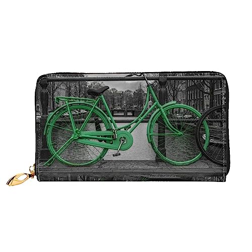 BAFAFA Grünes Fahrrad-Ledergeldbörse mit Reißverschluss, Geldbörse, Kartenhalter, Handy-Clutch, schwarz, Einheitsgröße, klassisch, Schwarz , Einheitsgröße, Klassisch von BAFAFA