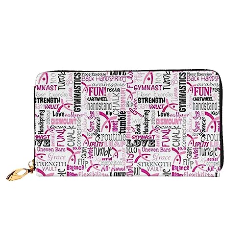 BAFAFA Gymnastik Rosa Bedruckte Leder Geldbörse Damen Geldbörse Reißverschluss Geldbörse Handgelenktasche Kartenhalter Damen Handy Clutch, Schwarz, Einheitsgröße, Klassisch, Schwarz , Einheitsgröße, von BAFAFA