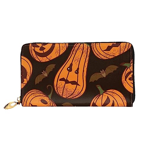 BAFAFA Halloween Kürbis bedruckte Ledergeldbörse Damen Geldbörse Reißverschluss Geldbörse Handgelenktasche Kartenhalter Damen Handy Clutch, schwarz, Einheitsgröße, klassisch, Schwarz , Einheitsgröße, von BAFAFA