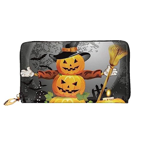 BAFAFA Halloween Kürbisse bedruckte Ledergeldbörse Damen Geldbörse Reißverschluss Geldbörse Handgelenktasche Kartenhalter Damen Handy Clutch, schwarz, Einheitsgröße, klassisch, Schwarz , von BAFAFA