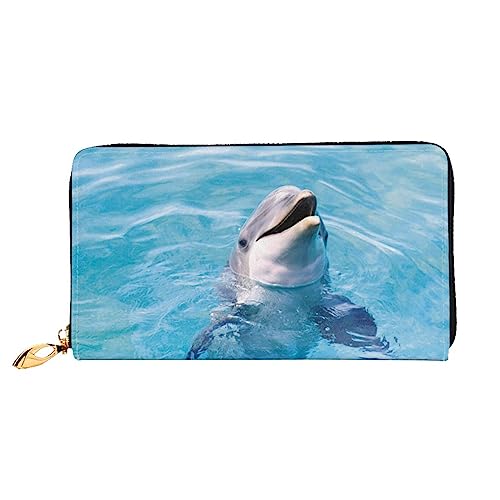 BAFAFA Happy Dolphin Printed Leather Wallet Women'S Wallet Zipper Wallet Wristlet Wallet Card Holder Ladies Phone Clutch, Black, One Size, Classic, Schwarz , Einheitsgröße, Klassisch von BAFAFA