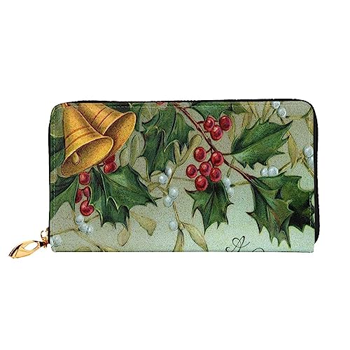 BAFAFA Happy New Year Xmas Tree Bell Printed Leather Wallet Women Wallet Zipper Wallet Wristlet Wallet Card Holder Ladies Phone Clutch, Schwarz , Einheitsgröße, Klassisch von BAFAFA