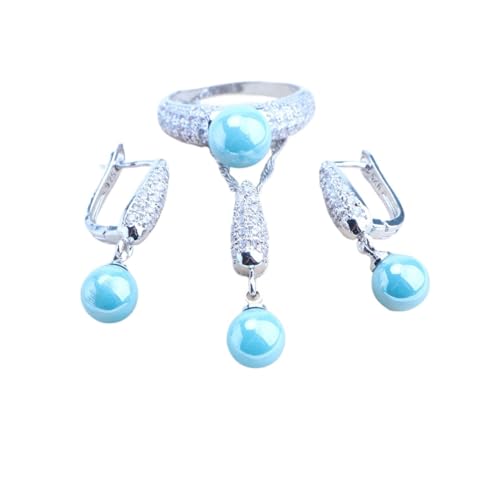 BAFAFA Hochzeit 925 Sterling Silber Schmuck Sets Perlen Frauen Schmuck Natürliche Weiß CZ Ringe Armbänder Ohrringe Anhänger Halskette Set (Color : 3PCS-White, Size : 7) von BAFAFA