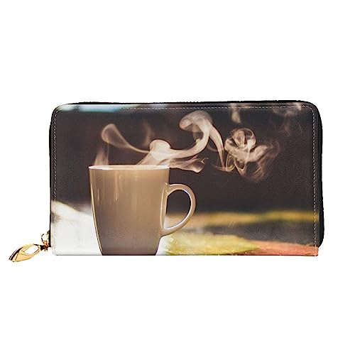 BAFAFA Hot Coffee Bedruckte Ledergeldbörse Damen Geldbörse Reißverschluss Geldbörse Handgelenktasche Kartenhalter Damen Handy Clutch, Schwarz, Einheitsgröße, klassisch, Schwarz , Einheitsgröße, von BAFAFA