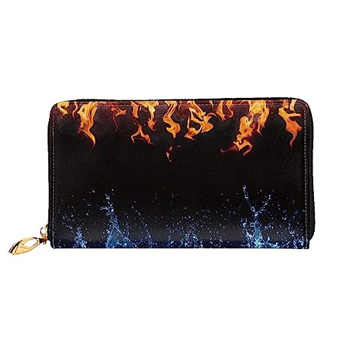 BAFAFA Ice Fire bedruckte Ledergeldbörse für Damen, mit Reißverschluss, Handgelenktasche, Kartenhalter, Handy-Clutch, Schwarz, Einheitsgröße, klassisch, Schwarz , Einheitsgröße, Klassisch von BAFAFA