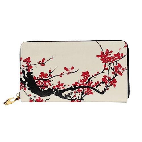 BAFAFA Japanische Geldbörse aus Leder mit Kirschblüten-Motiv, für Damen, mit Reißverschluss, Handgelenk, Kartenhalter, Handy-Clutch, Schwarz, Einheitsgröße, klassisch, Schwarz , Einheitsgröße, von BAFAFA