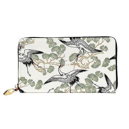 BAFAFA Japanischer Kranich und Kiefer bedrucktes Leder Geldbörse Damen Geldbörse Reißverschluss Geldbörse Handgelenktasche Kartenhalter Damen Handy Clutch, Schwarz, Einheitsgröße, klassisch, Schwarz , von BAFAFA