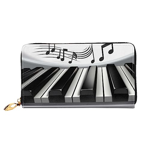 BAFAFA Klavier Musik Symbol Gedruckt Leder Brieftasche Frauen Brieftasche Reißverschluss Brieftasche Wristlet Brieftasche Kartenhalter Damen Telefon Kupplung, Schwarz , Einheitsgröße, Klassisch von BAFAFA