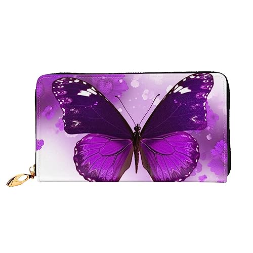 BAFAFA Lila Schmetterling bedruckte Ledergeldbörse Damen Geldbörse Reißverschluss Geldbörse Handgelenktasche Kartenhalter Damen Handy Clutch, Schwarz, Einheitsgröße, klassisch, Schwarz , von BAFAFA