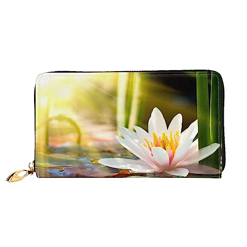 BAFAFA Lotus Blossom Bedruckte Ledergeldbörse Damen Geldbörse Reißverschluss Geldbörse Handgelenktasche Kartenhalter Damen Handy Clutch, Schwarz, Einheitsgröße, klassisch, Schwarz , Einheitsgröße, von BAFAFA