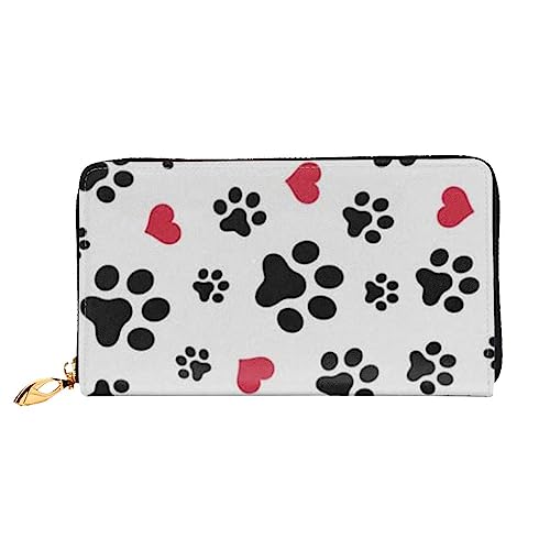 BAFAFA Love Cat Paw Heart Puppy Foot Print Printed Leather Wallet Women Wallet Zipper Wallet Wristlet Wallet Card Holder Ladies Phone Clutch, Schwarz , Einheitsgröße, Klassisch von BAFAFA