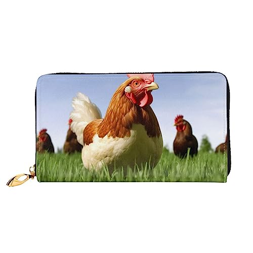 BAFAFA Lustige Huhn Gras Gedruckt Leder Brieftasche Frauen Brieftasche Reißverschluss Brieftasche Wristlet Brieftasche Kartenhalter Damen Telefon Kupplung, Schwarz , Einheitsgröße, Klassisch von BAFAFA