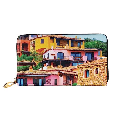 BAFAFA Mountain Village Bedruckte Leder Geldbörse Damen Geldbörse Reißverschluss Brieftasche Wristlet Brieftasche Kartenhalter Damen Telefon Kupplung, Schwarz , Einheitsgröße, Klassisch von BAFAFA