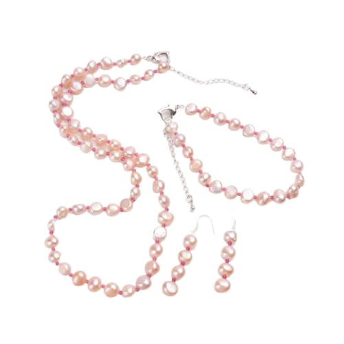 BAFAFA Natürliche barocke Perle Schmuck Sets Halskette natürliche Kristall Armband for Frauen Schmuck (Color : PURPLE, Size : 45cm) von BAFAFA