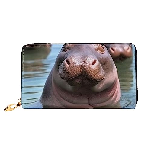 BAFAFA Niedliche Hippos bedruckte Ledergeldbörse für Damen, Geldbörse, Reißverschluss, Handgelenktasche, Kartenhalter, Handy-Clutch, schwarz, Einheitsgröße, klassisch, Schwarz , Einheitsgröße, von BAFAFA